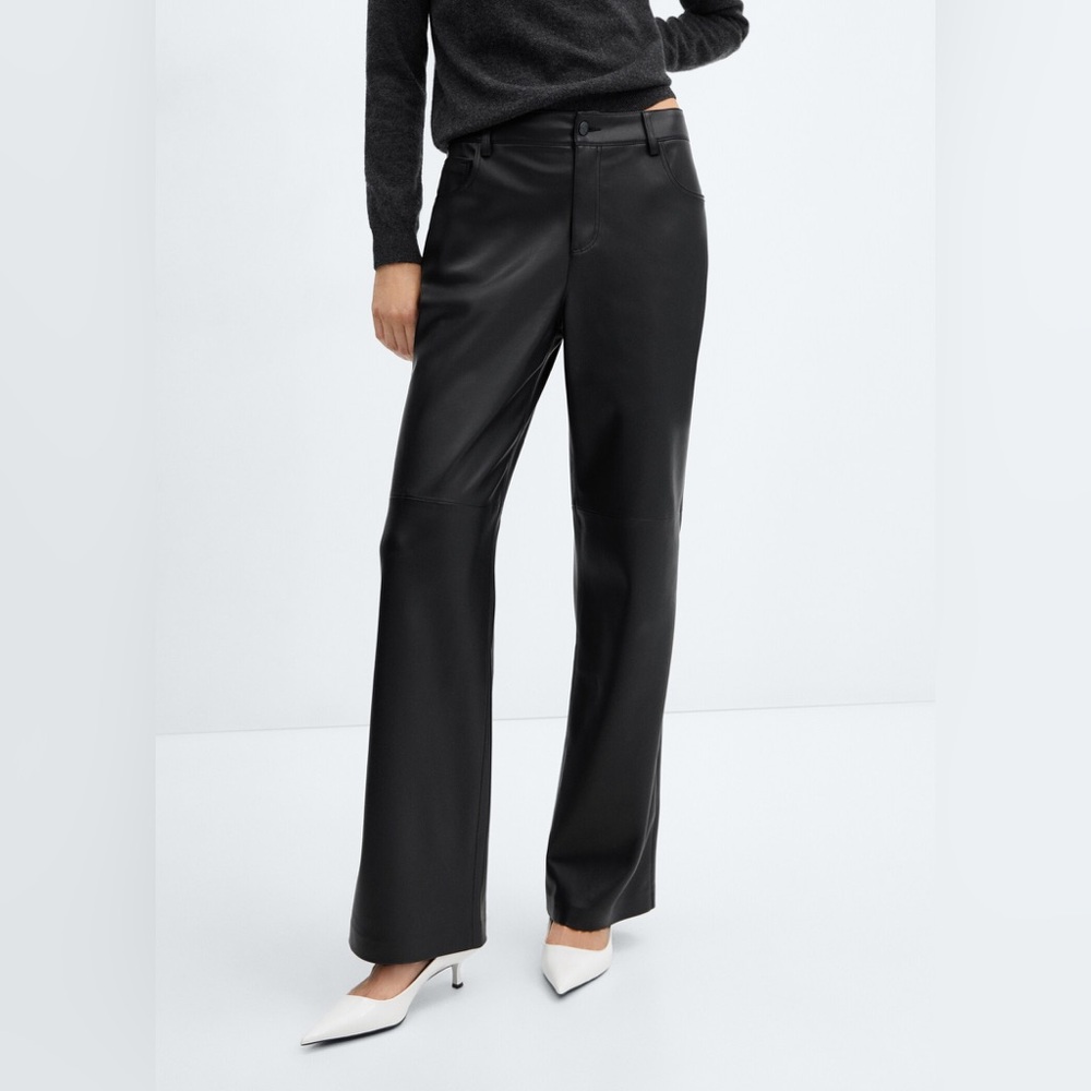 MID-RISE LEATHER EFFECT PANTS